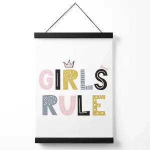 Cute Girls Rule Scandi Quote Medium Poster with Black Hanger