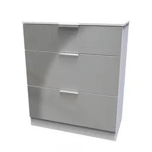 Poole 3 Drawer Deep Chest in Uniform Grey Gloss & White (Ready Assembled)