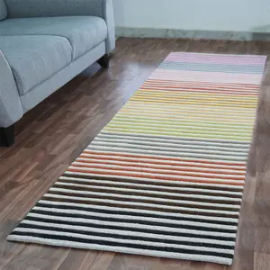 Spectrum Spring Modern Wool Striped Runner Rugs in Multi - 60x300cm