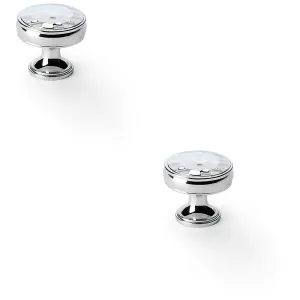 2 PACK - Round Hammered Door Knob - Polished Chrome 32mm Diameter Cupboard Pull Handle