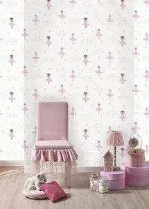 Holden Decor Ballerina Cream/Pink Children's Ballerina Smooth Wallpaper