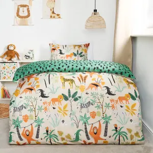 Safari Duvet Cover Set Reversible Quilt Soft Pillowcase Bedding, Green - Junior