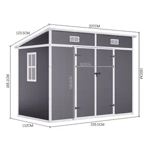 Outdoor Garden Plastic Double Door Storage Shed with Floor and Windows, Light Grey