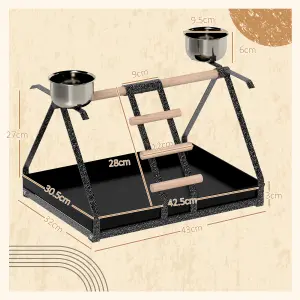 PawHut Portable Bird Stand Resting Stainless Steel Base Wood Perch Ladder Bowls