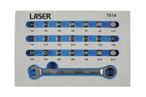 Laser Tools 7614 22pc Low Profile Bit Set Mixed Profile with Ratchet Driver