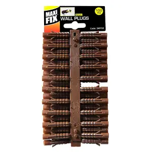 Maxifix 100pc 8mm Brown Plastic Wall Plugs