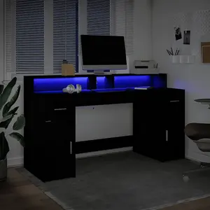 Berkfield Desk with LED Lights Black 160x55x91 cm Engineered Wood