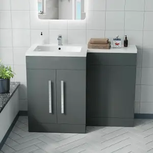 Nes Home Aric 1100mm Bathroom Basin Sink Vanity Grey Unit Cabinet Furniture Left Hand