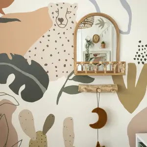 Roomblush Nursery Safari Jungle Kids Eco 4 Lane Repeatable Wallpaper Mural 200 x 285cm, Green Taupe Multi