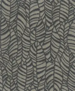 Galerie Serene Collection Metallic Black Botanical Leaves Wallpaper Roll