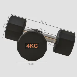 SPORTNOW Dumbbells Weights Set with 12-Sided Shape and Non-Slip Grip, 2 x 4kg