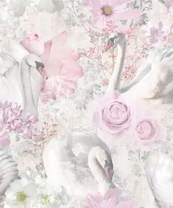 Holden Decor Glitter Swans Pink Contemporary Smooth Wallpaper