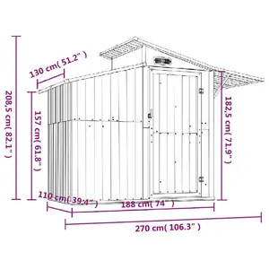 Garden Shed 270x130x208.5 cm Galvanised Steel Bin Shed Grey