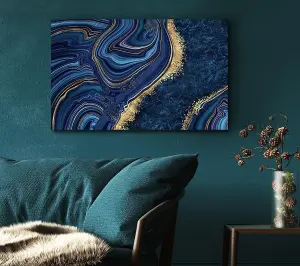 Blue And Gold Marble Canvas Print Wall Art - Medium 20 x 32 Inches