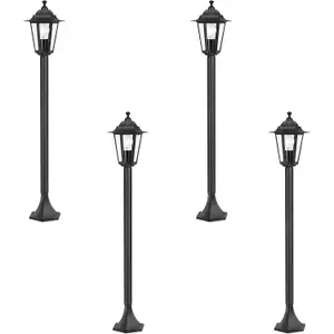 4 PACK IP44 Outdoor Bollard Light Black Cast Aluminium 60W E27 Tall Lamp Post