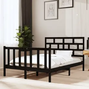 Berkfield Bed Frame Black Solid Wood Pine 140x190 cm