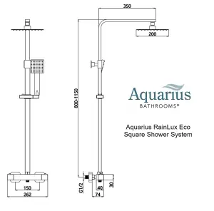 Aquarius RainLux Eco Square Adjustable Exposed Bar Shower System Matt Black