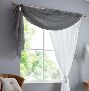 Double Display Voile 150cm x 229cm Charcoal/White Slot Top Curtain Panel