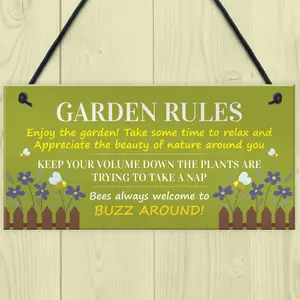 Red Ocean Garden Rules Sign for Outdoor Decor Cute and Funny Garden Plaque for Plant Lovers