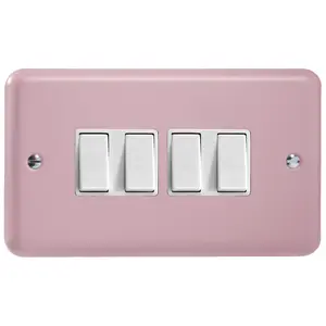 Varilight 4-Gang 10A 1- or 2-Way Rocker Switch (Twin Plate) Rose Pink