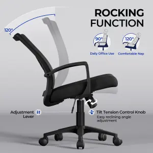 Yaheetech Adjustable Swivel Office Chair with Lumbar Support - Black