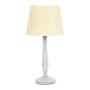 ValueLights Victoria Traditional Grey Wood Candlestick Table Lamp with Beige Tapered Shade