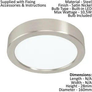 2 PACK Wall / Ceiling Light Satin Nickel 160mm Round Surface 10.5W LED 3000K