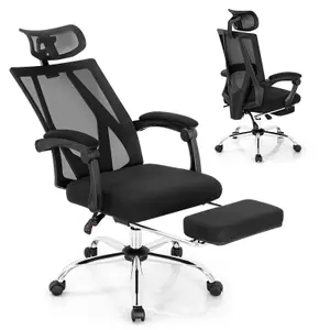 Costway Ergonomic Executive Office Chair High Back Reclining Chair Retractable Footrest