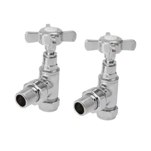 GoodHome Gloss chrome effect Angled Manual Radiator valve (Dia)15mm, Pack of2