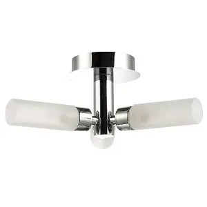 Modern Chrome IP44 Rated Bathroom Ceiling Light with Tubular Glass Shades