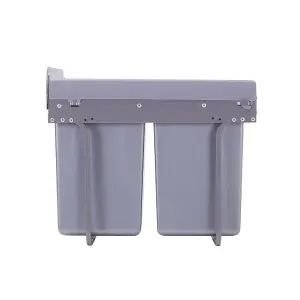 Grey 2 x 20L Rectangular Integrated Kitchen Pull Out Bin Waste and Recycling Bin for Cabinet Under Counter Storage