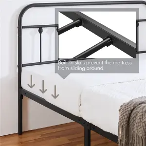 Yaheetech Black 4ft6 Double Vintage Metal Bed Frame with High Headboard and Footboard