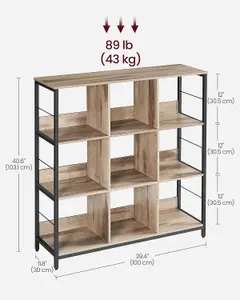 VASAGLE Bookshelf, 3-Tier Ladder Shelf, Industrial Display Storage Rack, Shelf, Camel Brown and Ink Black