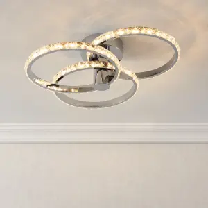 Aura Glass & steel Chrome effect 3 Lamp LED Ceiling light