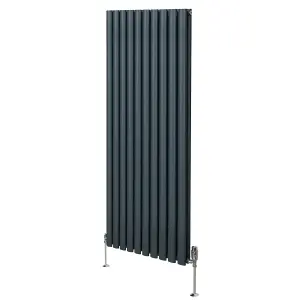 Oval Column Radiator & Valves - 1600mm x 600mm - Anthracite Grey