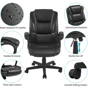 Yaheetech Black Adjustable High-back PU Leather Office Chair with Lumbar Support and Swivel Seat