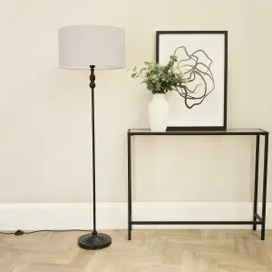 ValueLights Maggie Black Metal Candlestick Floor Lamp with White Fabric Lamp Shade and LED Bulb