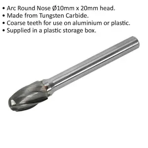 10mm Tungsten Carbide Rotary Burr Bit - Coarse Arc Round Nose Engraving Tool for Metal and Plastic Cutting