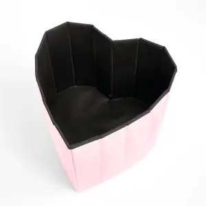 Storage Ottoman Faux Leather Heart Toy Clothing Folding Organiser Box Lid Stool