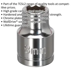 8mm Chrome Plated Drive Socket - Durable 3/8 Inch Square Drive Tool for Professionals