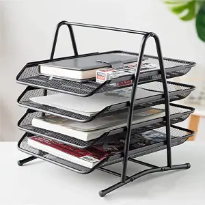 Livingandhome 4 Tier Metal Mesh Office File Holder Document Tray Rack Desk Organizer