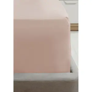 Asaru 180 Thread Count Cotton Blend Percale Fitted Sheet Pink / Single (3')