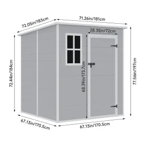 Grey Garden Shed Durable PP Storage Shed with Pent Roof, Window, and Vent, 6 x 6 ft