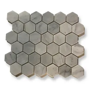 Carrara White Marble Hexagon Mosaic Tile 30.5 x 28.5cm, Sold Per Tile