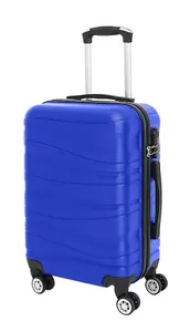 LUGGIT 3 Pcs Travel Lightweight Trolley Luggage Suitcase Set of 3 Sizes, ABS Shell - Wavy Line Royal Blue