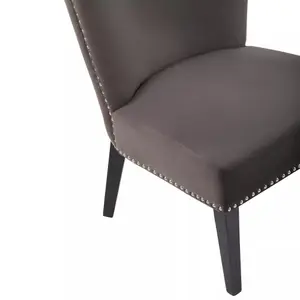 Interiors by Premiers Grey Velvet Dining Chair, Dining Room Accent Chair, Velvet Upholstered Wing Chair with Wooden Legs