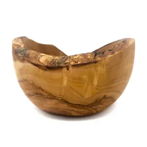 Olive Wood Natural Grained Rustic Kitchen Dining Handmade Bowl (Diam) 14cm