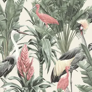 World of Wallpaper Manu Tropical Birds Wallpaper Cream