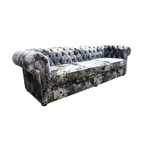 Chesterfield Handmade 4 Seater Sofa Abstract Print Soft Fabric In Classic Style