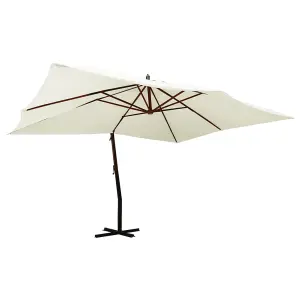 Berkfield Cantilever Umbrella with Wooden Pole 400x300 cm Sand White